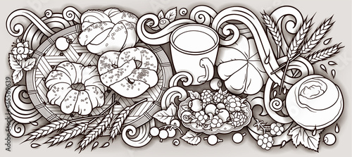 Food and drinks hand drawn vector doodles illustration.