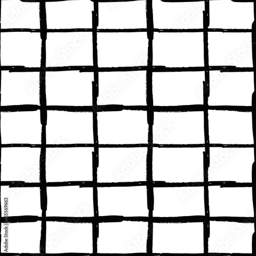 Vector Black and white Grid seamless pattern. Hand drawn, grunge and rough lines. Perfect for fashion, textiles, stationary, digital paper, gift wrapping and tissue paper.  Trendy grid design. 