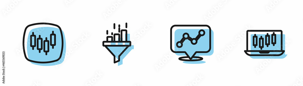 Set line Graph chart infographic, Browser with stocks market, Sales funnel and Stocks growth graphs icon. Vector Set line Graph chart infographic, Browser with stocks market, Sales funnel and Stocks growth graphs icon. Vector