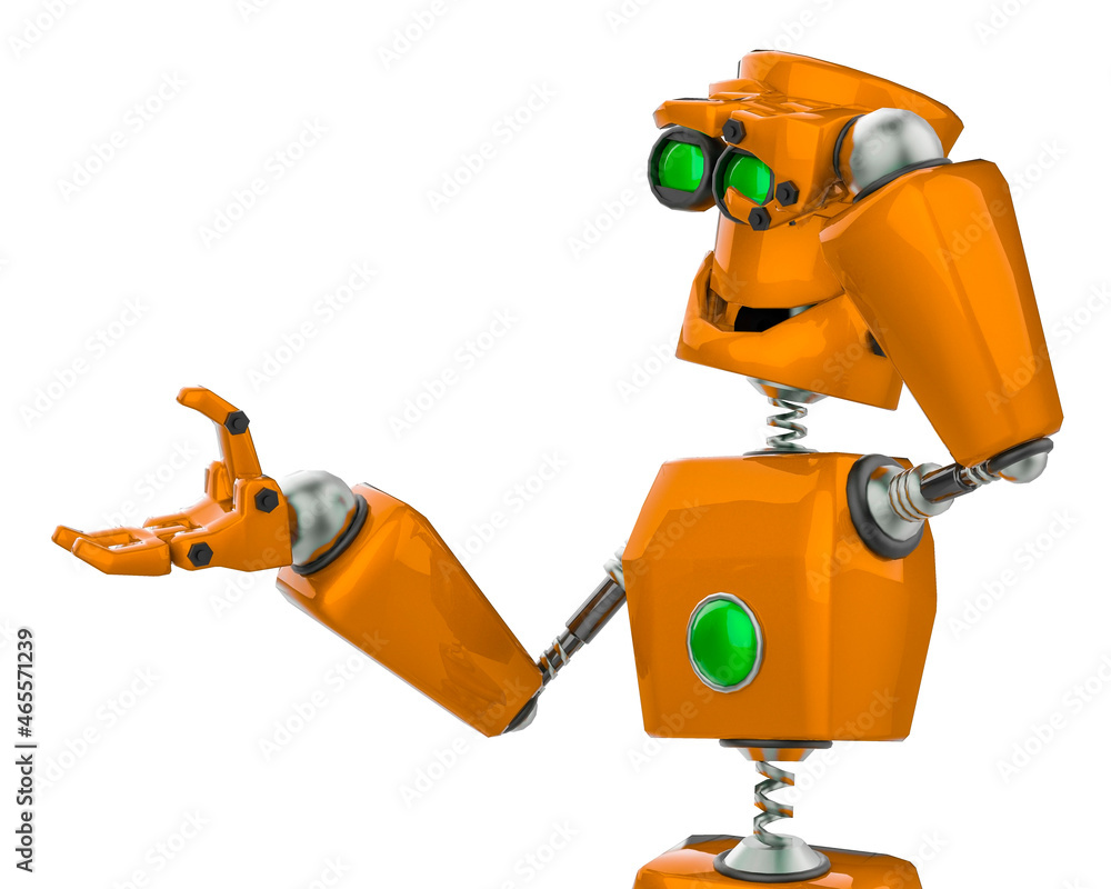 Fototapeta premium funny robot sees cartoon in a white background