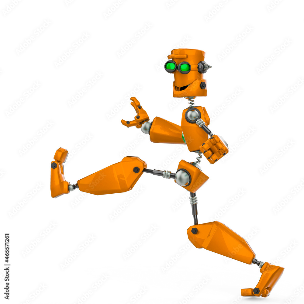 funny robot cartoon crazy walk along in a white background funny robot cartoon crazy walk along in a white background