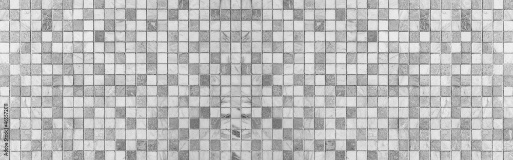 Panorama of Vintage white mosaic kitchen wall pattern and background seamless - obrazy, fototapety, plakaty 