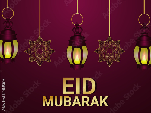 Eid mubarak invitation background with pattern lantern