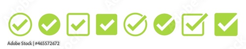 Checkmark icon set. Green check mark vector sign. Checkmark  sign isolated on white background. Yes tick in checkbox.