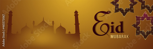 Decorative eid mubarak islamic header with creative lantern