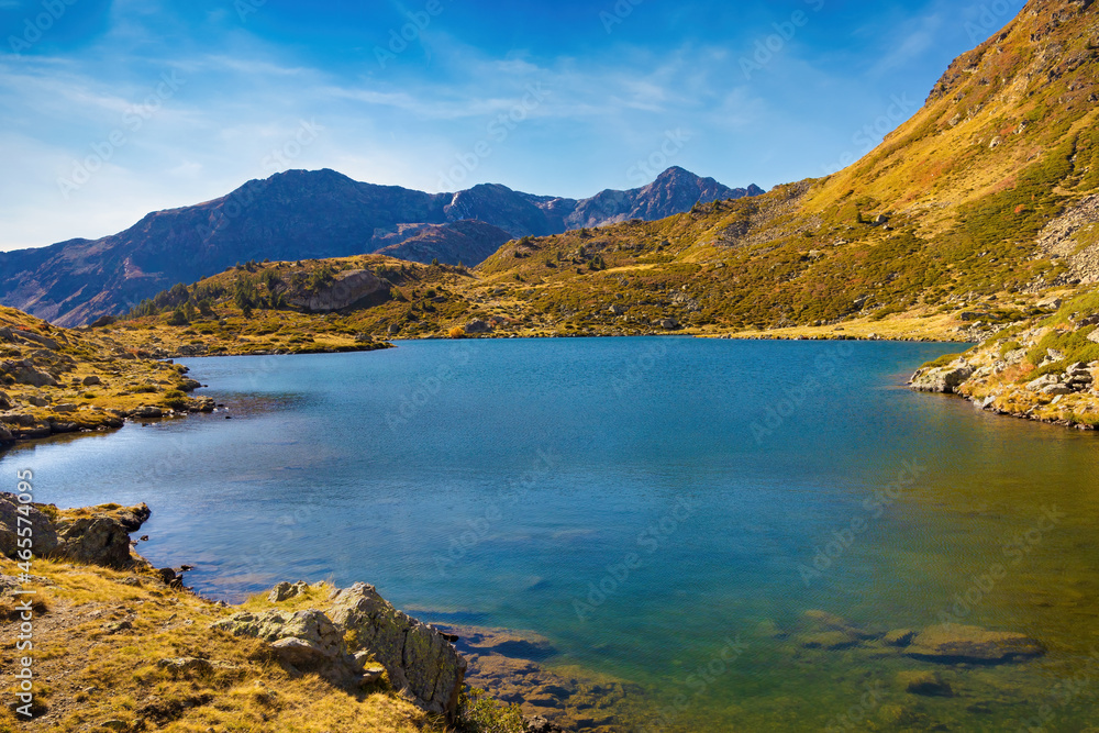 Panoramic view of the middle lake of Tristaina, Arcalis, Andorra