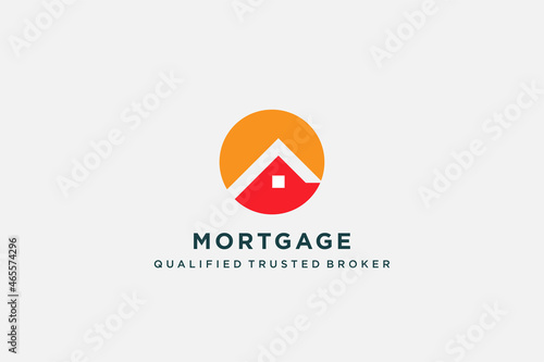 house roof top silhouette isolated orange circle as the sun, usable vector logo design for architect, architecture agency, business, mortgage, renovation,decoration , company,agency