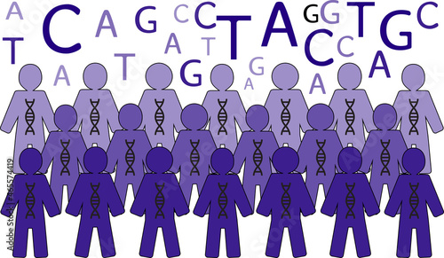 Illustration of human population carrying DNA - population genetics and genetic studies