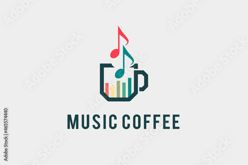 cup with equalizer and music note logo design vector for music application, social media chanel, web icon, record, etc