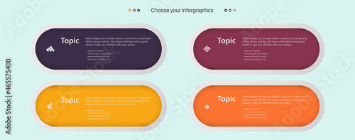 FOUR Steps and 4 colors of infographic Process or brown, yellow Circles option pannel on white background and Infographic template with 4 Opions or steps vector design.eps
