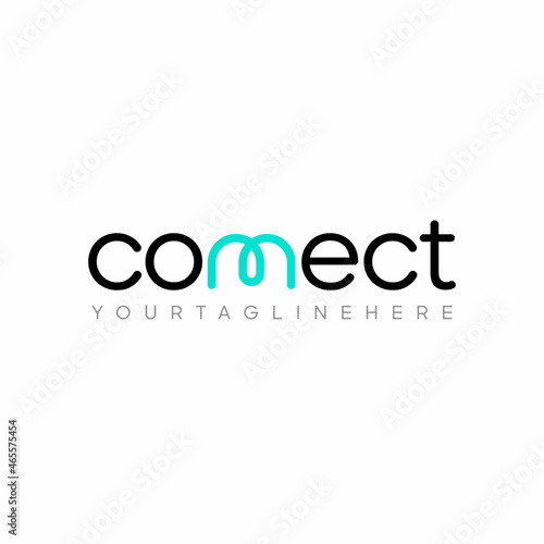 Connect Black and Blue Turquoise Lowercase Logo Design Template Elements. Connected linked n and n letters with line. Modern Networking Logo Design Vector.