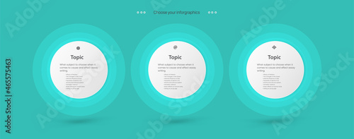 THREE Steps of infographic Process with 3 chart in white pannels onLight blue Background and Infographic template with three opions or steps, 3 business template for presentation.eps
