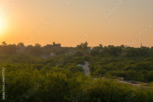 Sunset view of a village in Rohtas Fort
