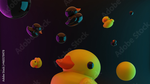 Rubber ducks background 3d model  photo