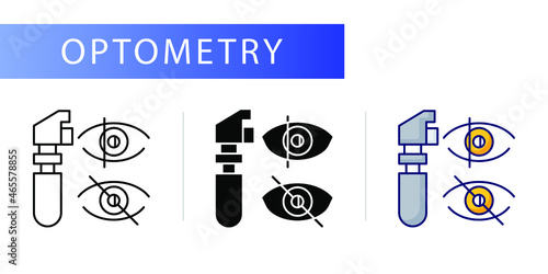 Optometry (Penlight, transilluminator). Line icon concept