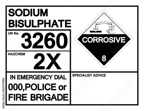 Sodium Bisulphate UN3260 Symbol Sign, Vector Illustration, Isolate On White Background, Label .EPS10