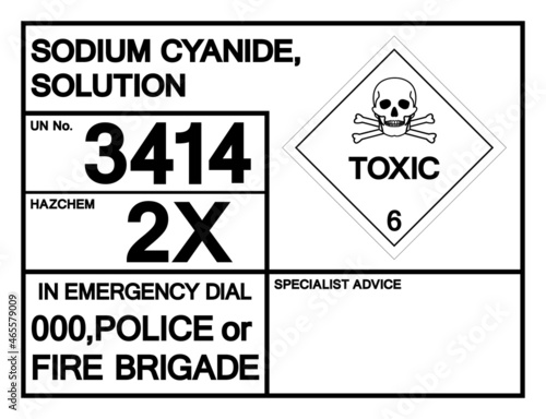 Sodium Cyyanide Sulution UN3414 Symbol Sign, Vector Illustration, Isolate On White Background, Label .EPS10