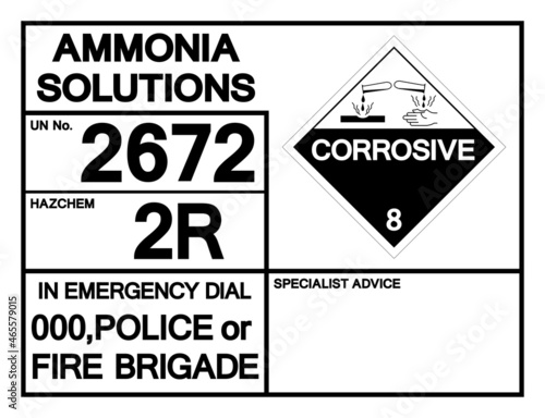 Ammonia Solutions UN2672 Symbol Sign, Vector Illustration, Isolate On White Background, Label .EPS10 photo