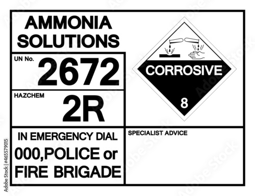 Ammonia Solutions UN2672 Symbol Sign, Vector Illustration, Isolate On White Background, Label .EPS10