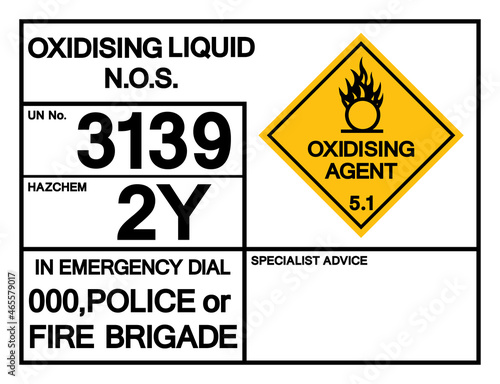 Oxidising Liquid N.O.S. UN 3139 Symbol Sign, Vector Illustration, Isolate On White Background, Label .EPS10
