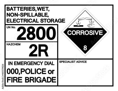 Batteries Wet Non-Spillable Electrical Storage UN2800 Symbol Sign, Vector Illustration, Isolate On White Background, Label .EPS10