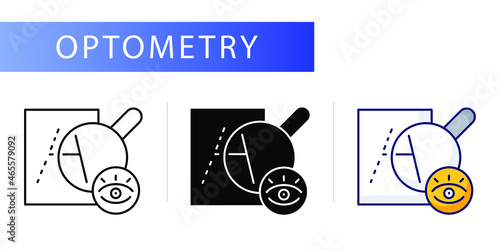 Optometry (blurry vision, fitting lenses). Line icon concept