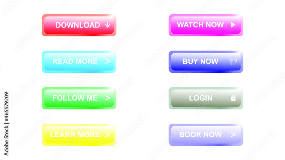 Set of modern material style buttons for website, mobile app and infographic . Different gradient colors. Modern vector illustration flat style. Set of modern material style buttons for website, mobile app and infographic . Different gradient colors. Modern vector illustration flat style.