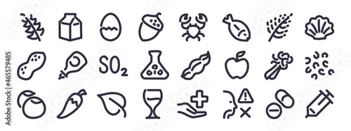 Allergens  food allergies mini icons in subtle drawing  doodle style. Good readability in small sizes and all lines are editable strokes.