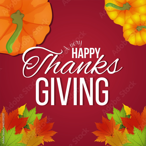 Happy thanksgiving celebration greeting card with vector pumpkin and autumn leaf