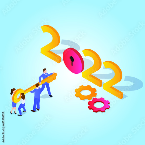 Team work 2022 resolution 3d isometric vector illustration concept for banner, website, landing page, ads, flyer template