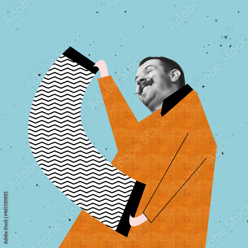 Modern design, contemporary art collage. Inspiration, idea, trendy urban magazine style. Man playing the accordion