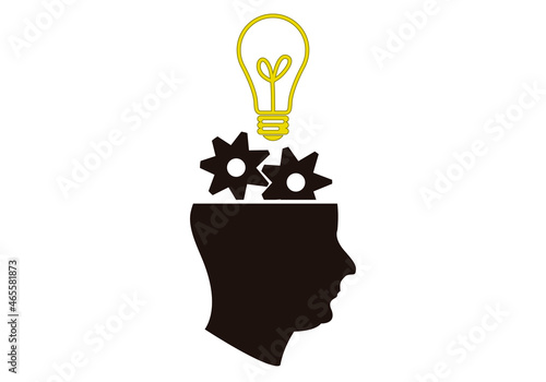 Icono de cara con engranajes y bombilla de idea.