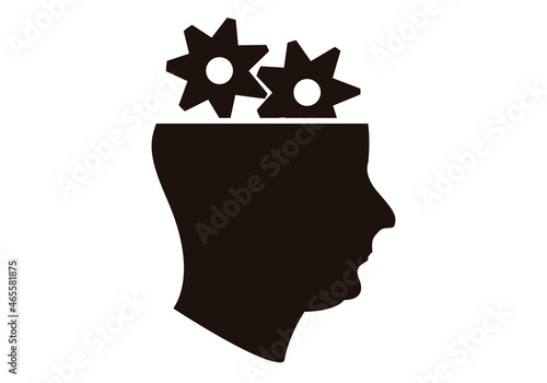 Icono negro de cabeza con engranajes pensando.