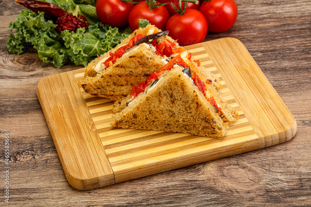 Club sandwich with eggplant and cheese Club sandwich with eggplant and cheese