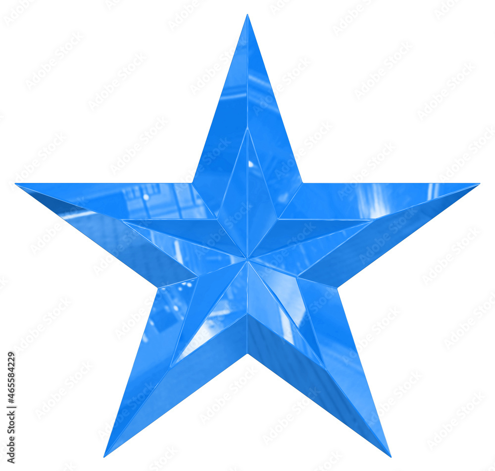 Fototapeta premium 5 point star - Christmas Star - blue single isolated on white - 3d rendering