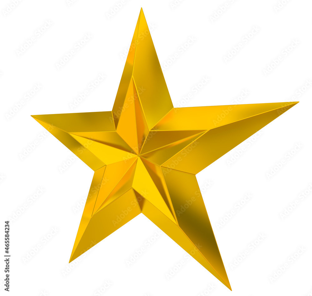 Fototapeta premium 5 point star - Christmas Star - golden single isolated on white - 3d rendering