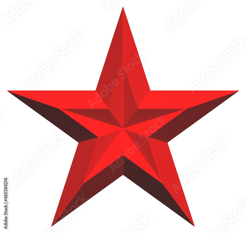 5 point star - Christmas Star - red single isolated on white - 3d rendering