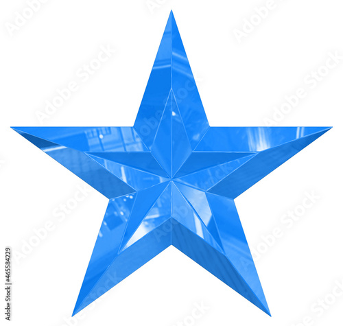 5 point star - Christmas Star - blue single isolated on white - 3d rendering
