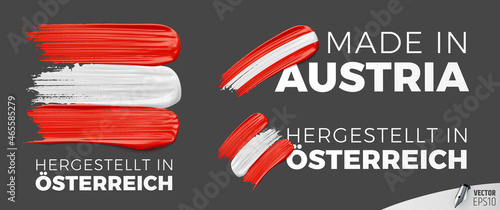 Vector logos on a dark grey background : "Made in Austria", "Hergestellt in Österreich"