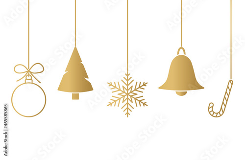 hanging golden christmas elements- vector illustration