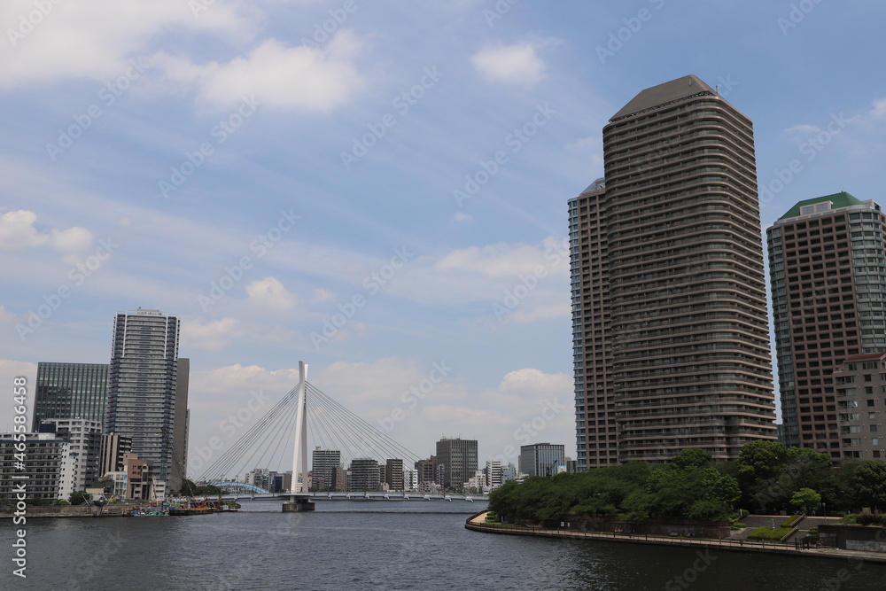 佃大橋から見る中央大橋と隅田川（東京都中央区）