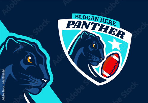 American football with black panther head badge mascot logo