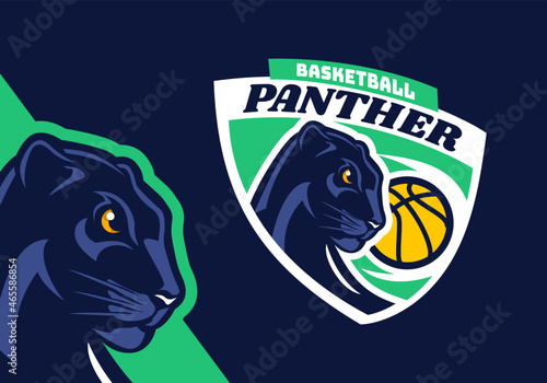 Basketball with black panther head badge mascot logo