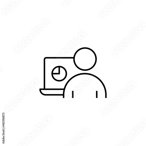 businessman presenting report using zoom meeting video call single icon line style graphic design vector