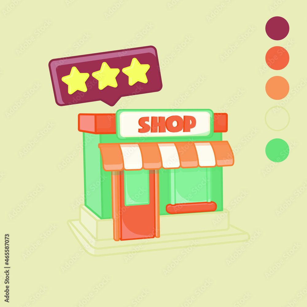 Illustration of a cute shop in orange colors with stars