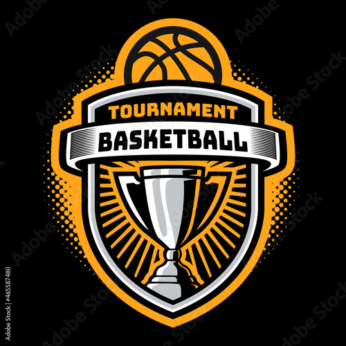 Basketball tournament with trophy badge logo