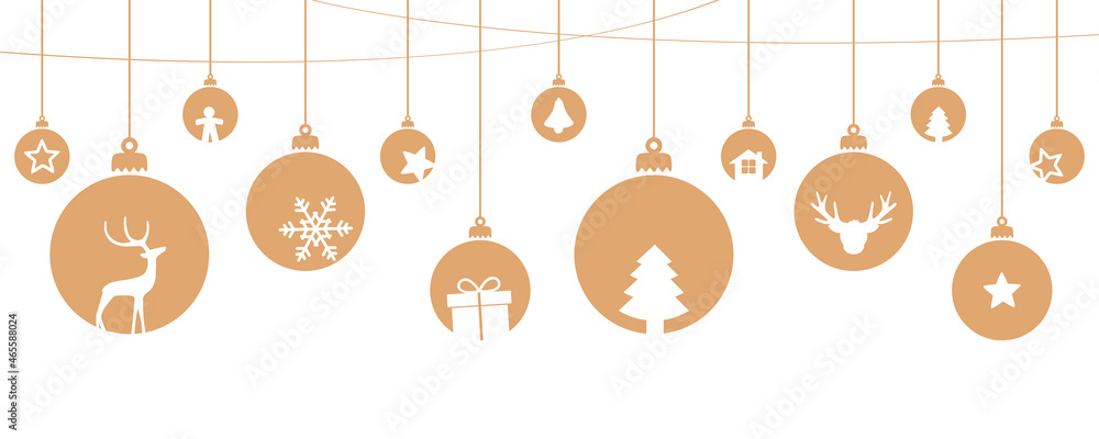 christmas card with tree balls decoration on white - obrazy, fototapety, plakaty 