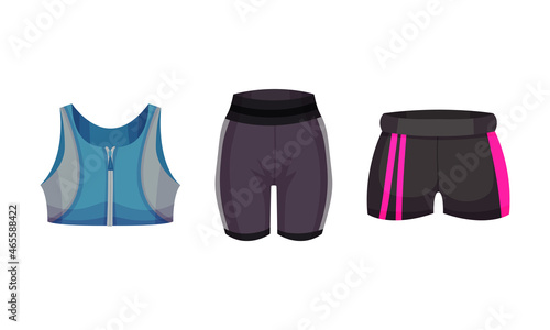 Tight Sportive Pair of Shorts or Trunks and Tank Top as Track Womenswear Vector Set