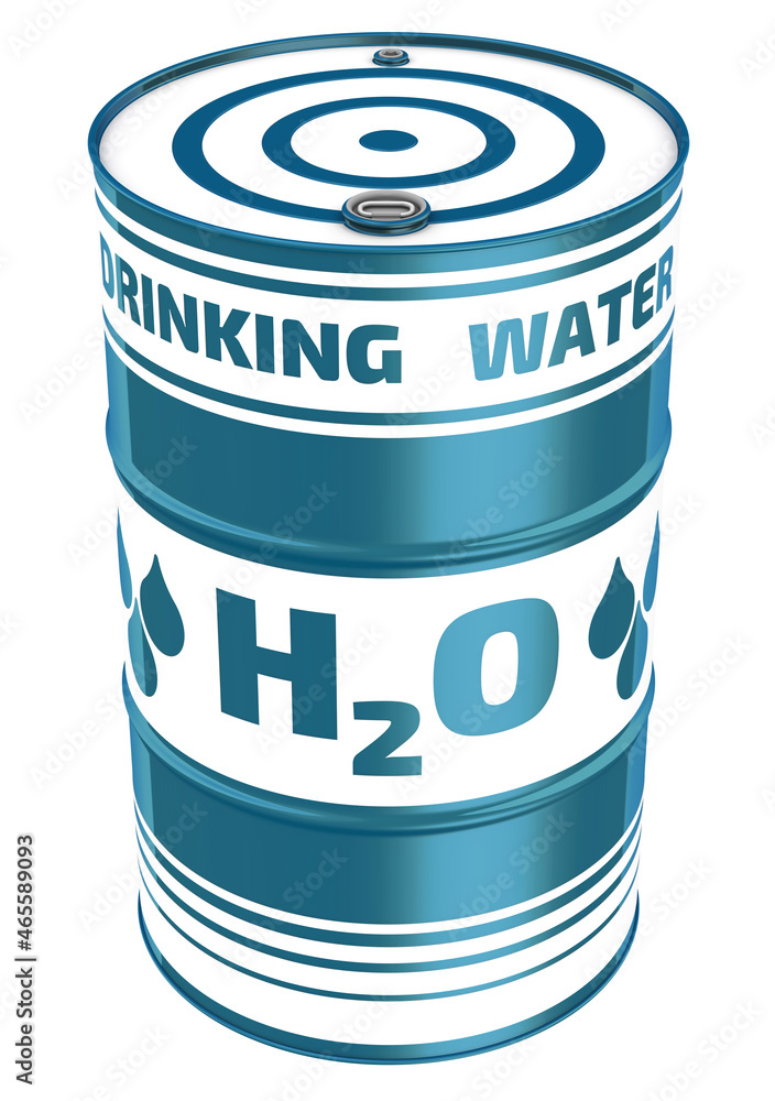 Drinking water barrel. One barrel with the text DRINKING WATER isolated on a white background. 3d illustration Drinking water barrel. One barrel with the text DRINKING WATER isolated on a white background. 3d illustration