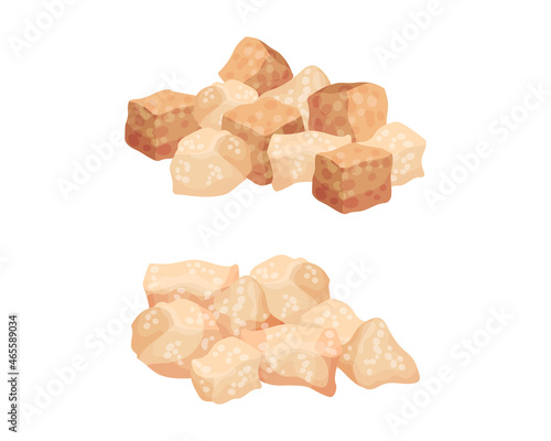 Pile of Brown Sugar Cubes as Sweetener for Tea and Coffee Vector Set